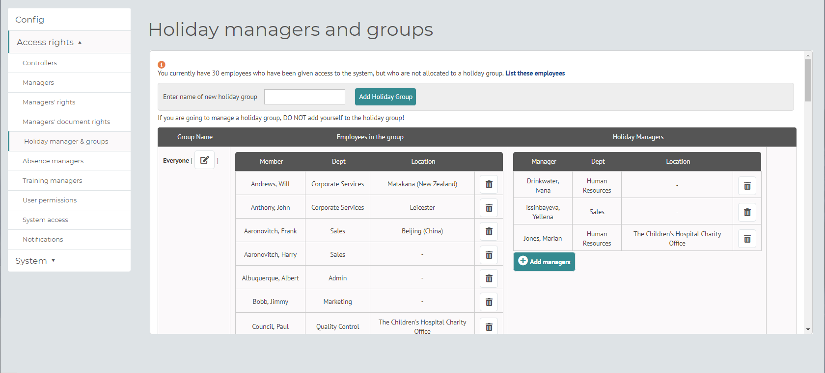 myhrtoolkit config holiday managers and groups