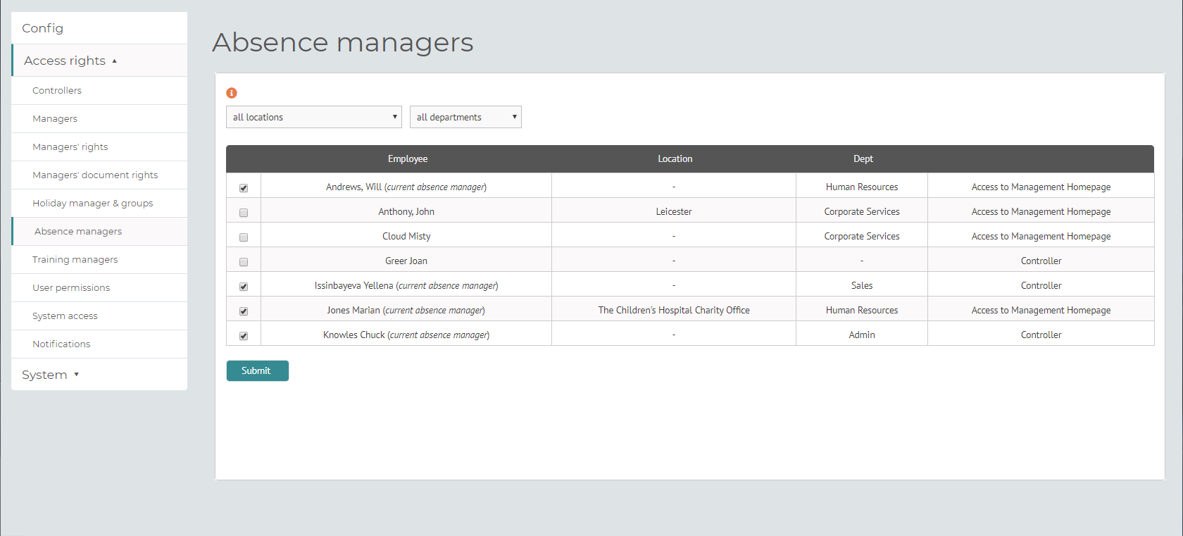 myhrtoolkit config absence managers