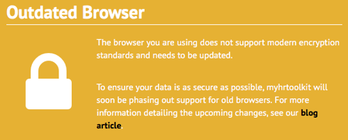 myhrtoolkit outdated browser message for data security