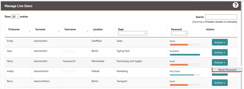 Reset a user password on myhrtoolkit