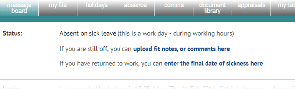 Manager records sickness absence for employee