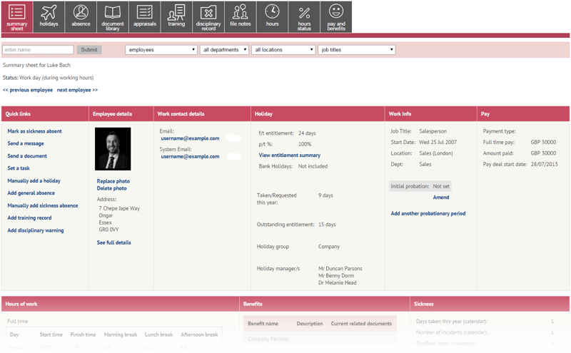 Absence information on employee file