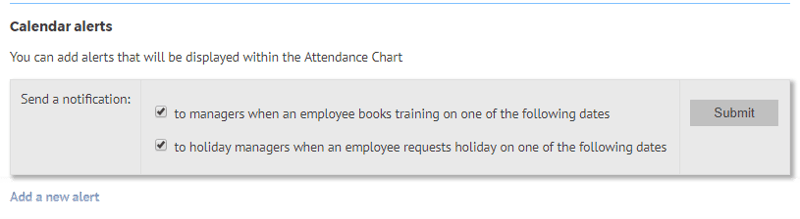 myhrtoolkit HR software calendar alert settings