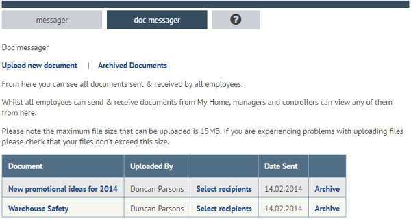 Comms management document messager