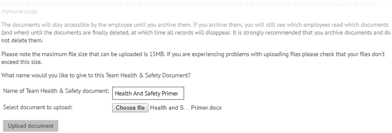 Health and safety software upload a document