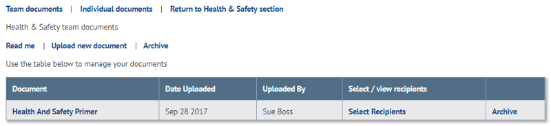 Health and safety software team documents