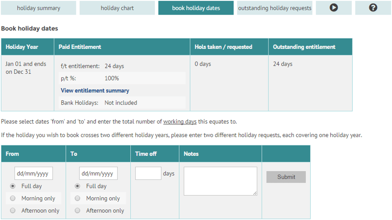 Request holidays on myhrtoolkit