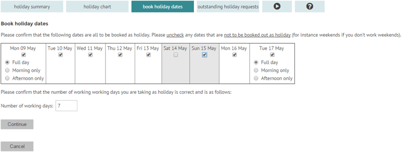 Confirm choice of annual leave dates