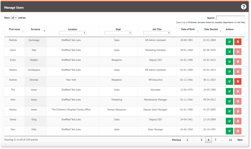 Manage Users screen on myhrtoolkit