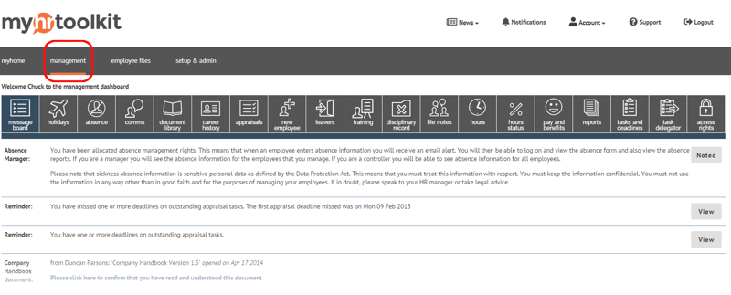 myhrtoolkit HR software Management dashboard