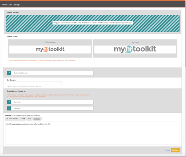 Whitelabel a client's myhrtoolkit HR software account