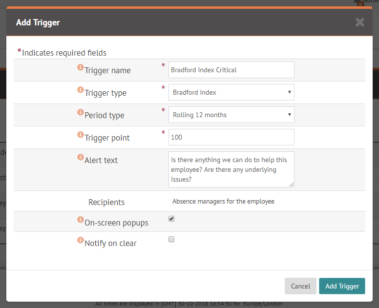 Create an absence trigger using HR software