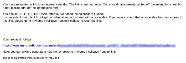Email for calendar link from myhrtoolkit