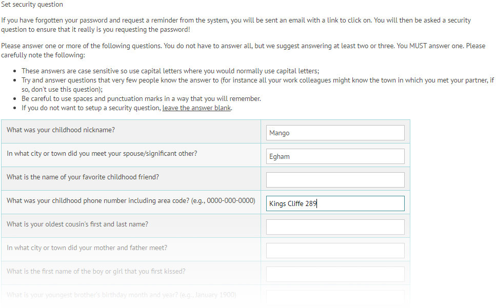 Using security questions for password recovery myhrtoolkit HR online
