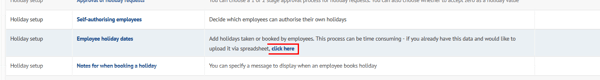 Import employee holiday dates