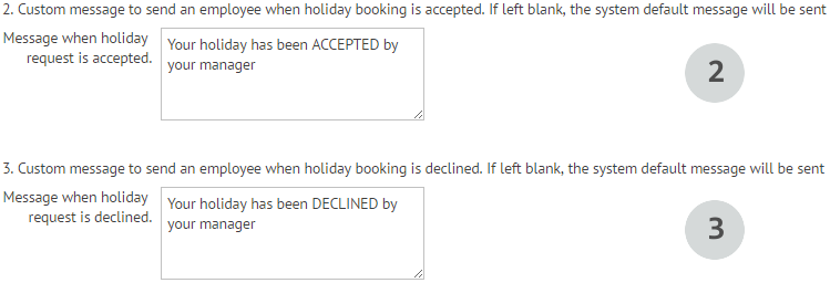 Custom messages for holiday request approvals and denials