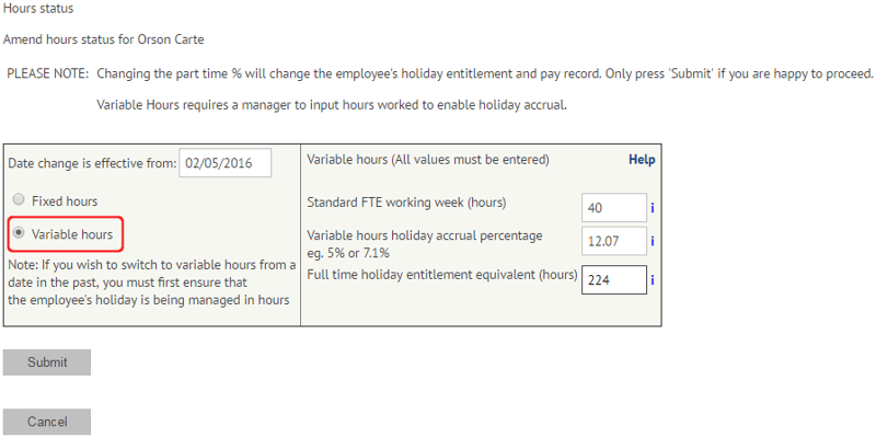 Settings an employee to variable hours