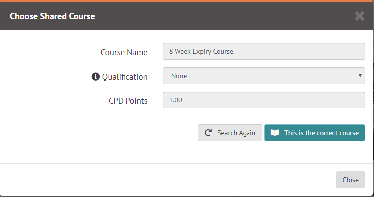 Confirm the correct shared course has been chosen