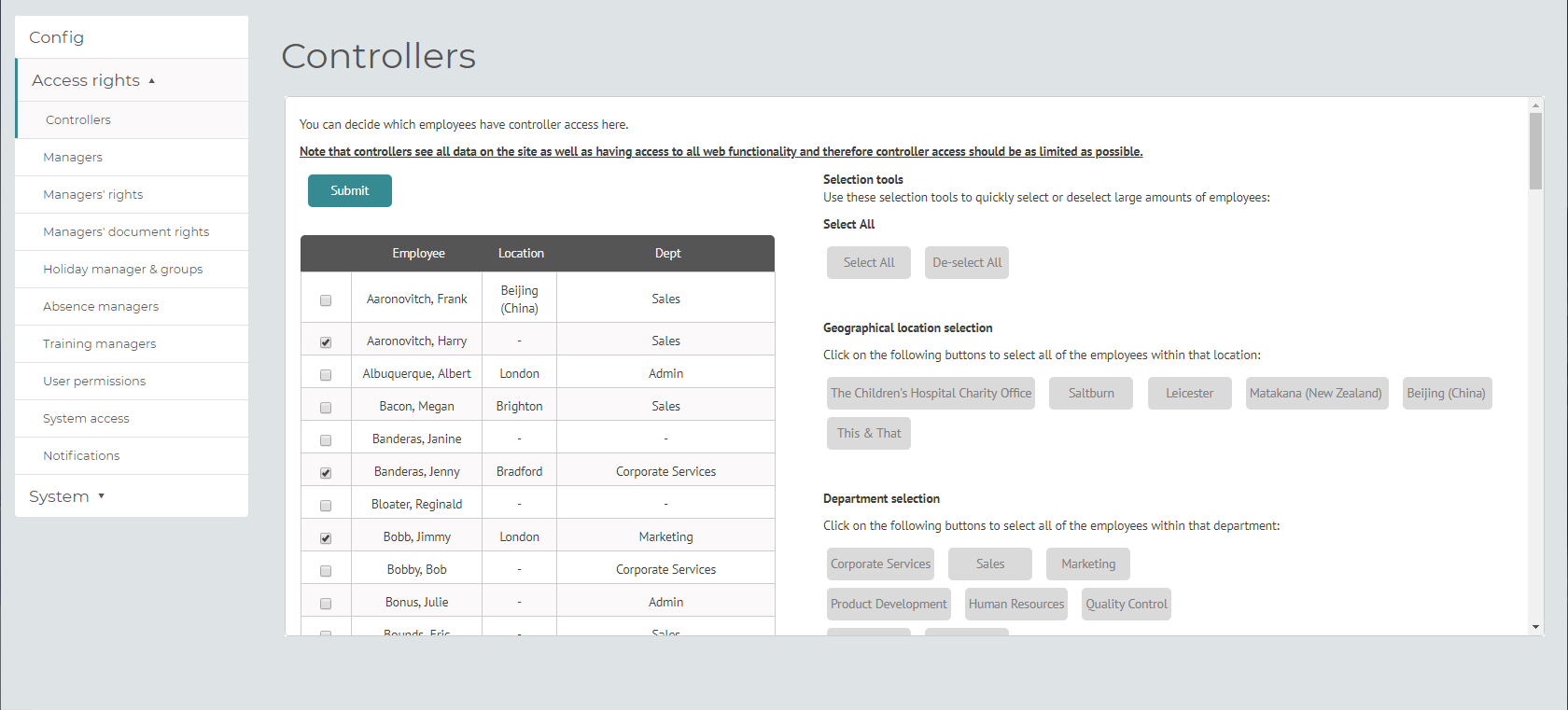 myhrtoolkit HR software access rights controllers