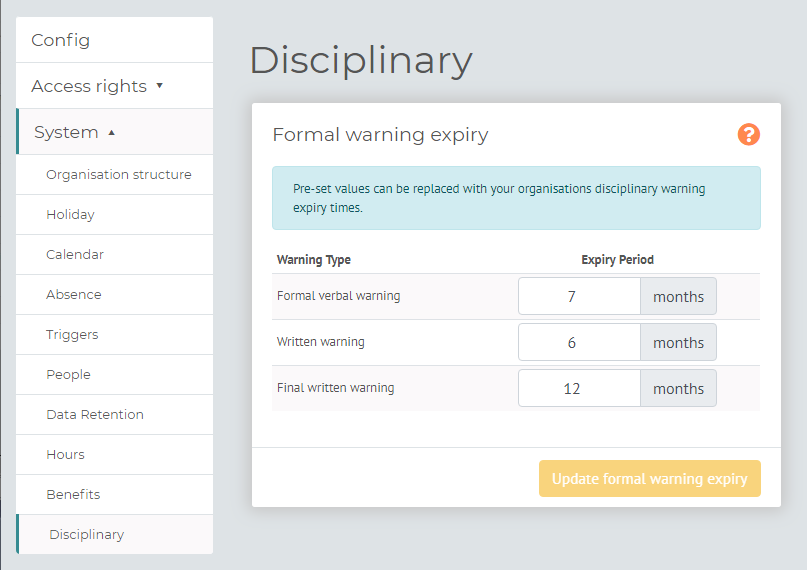 myhrtoolkit config area disciplinary settings