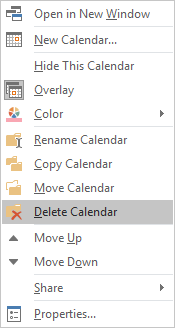 Calendar Unsubscription Outlook menu