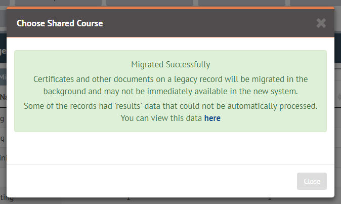 Training migration error for managed training courses