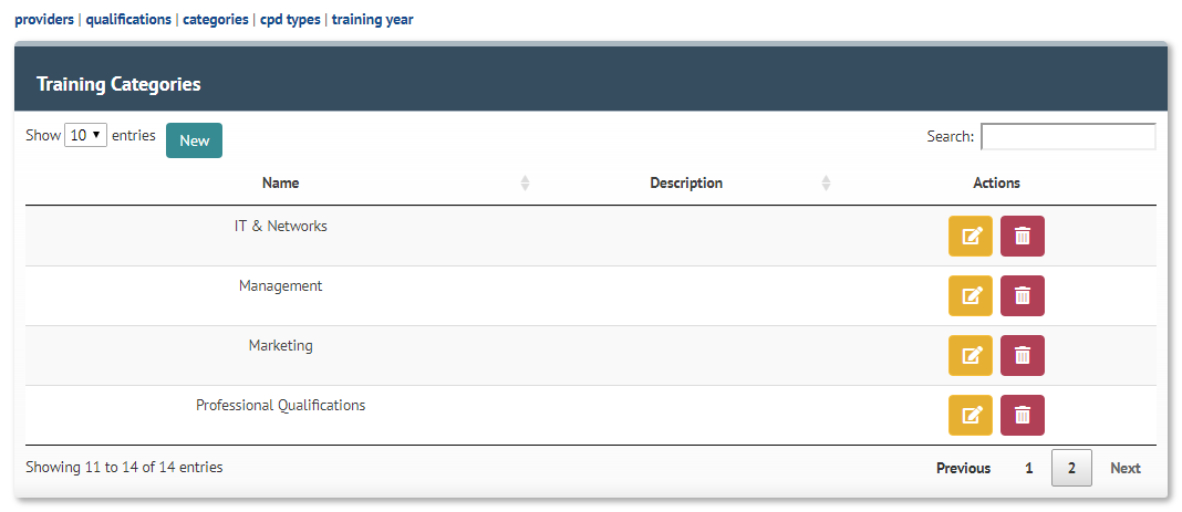 Update Training Categories