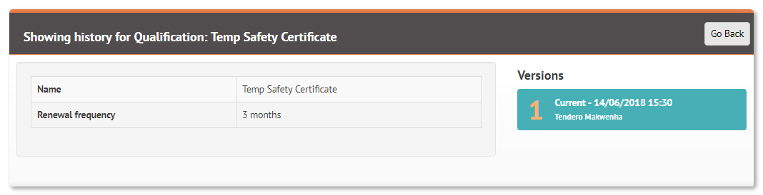 View the history of a Training Qualification